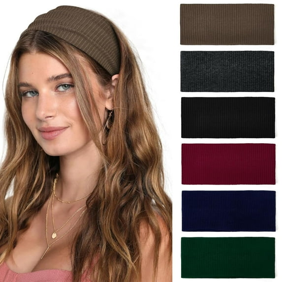6Pcs Headbands for Women Wide Non Slip Boho Head Bands Soft Elastic Thick Hairbands Fashion Workout Yoga Hair Accessories