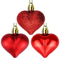 6Pcs Heart Ornaments Multi Finish Heart Baubles Hanging Ornaments For Valentine’S Day Decor Mother'S Day Christmas Tree Wedding Anniversary Party Decoration(Red)