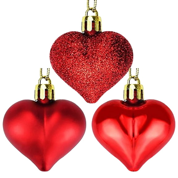 6Pcs Heart Ornaments Multi Finish Heart Baubles Hanging Ornaments For Valentine’S Day Decor Mother'S Day Christmas Tree Wedding Anniversary Party Decoration(Red)