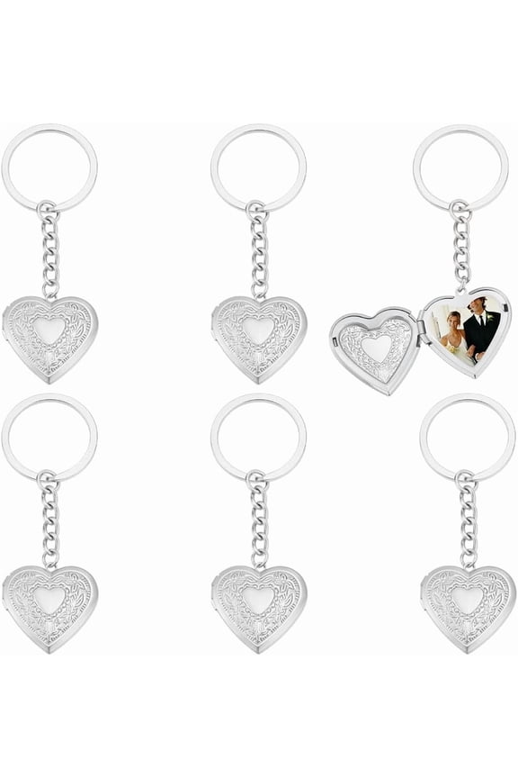 6Pcs Heart Photo Locket Keychain for Women Men Stainless Steel Locket Keychain Photo Frame Keychains Memory Picture Keychains for Wedding Decoration Birthday Gifts Gray