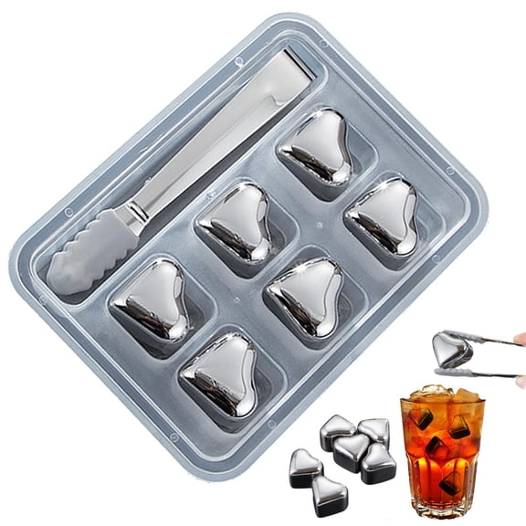 6Pcs Heart Shaped Metal Ice Cubes Chilling Stones, Cooling Whisky Rocks, Heart Shaped Ice Cube Stainless Steel Beer Cooler Cooling Whiskey Stone for Bar Gifts for Men