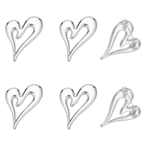 6Pcs Heart Zinc Alloy Lapel Pins for Backpack Clothes Platinum 56x41mm