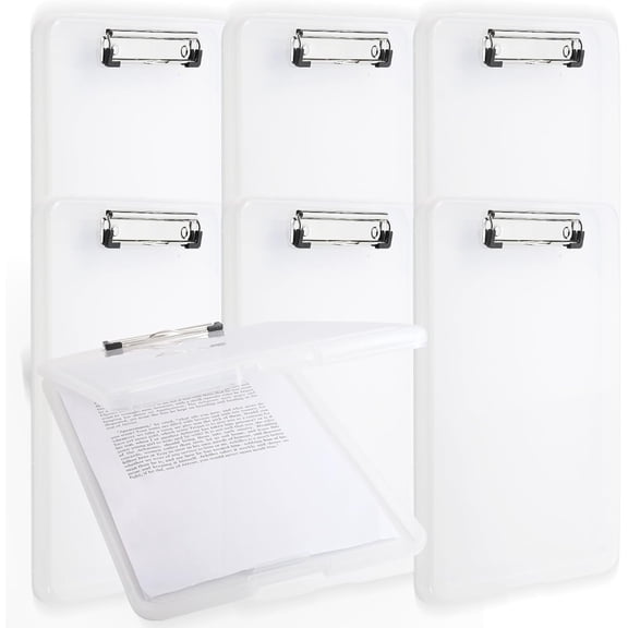 6Pcs High Capacity Nursing Clipboard with Storage, Heavy Duty Plastic, Low Profile Clip for Office School Nurse, 9.4 x 13.4 x 0.9 in (Clear, A4)