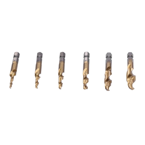 6Pcs High Speed Steel Hex Shank Drill Bit Tap Chamfer Set M3 M4 M5 M6 M8 M10 Spiral Notch Notch Metric Thread Drilling Tapping Tool