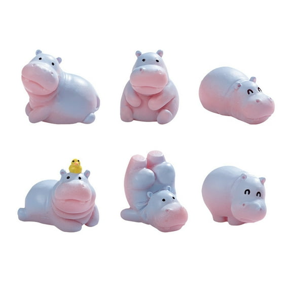 6Pcs Hippo Figures Resins Miniature Ornaments for Garden Landscape Bonsais Plant Pots Party Cake Toppers Car Decoration