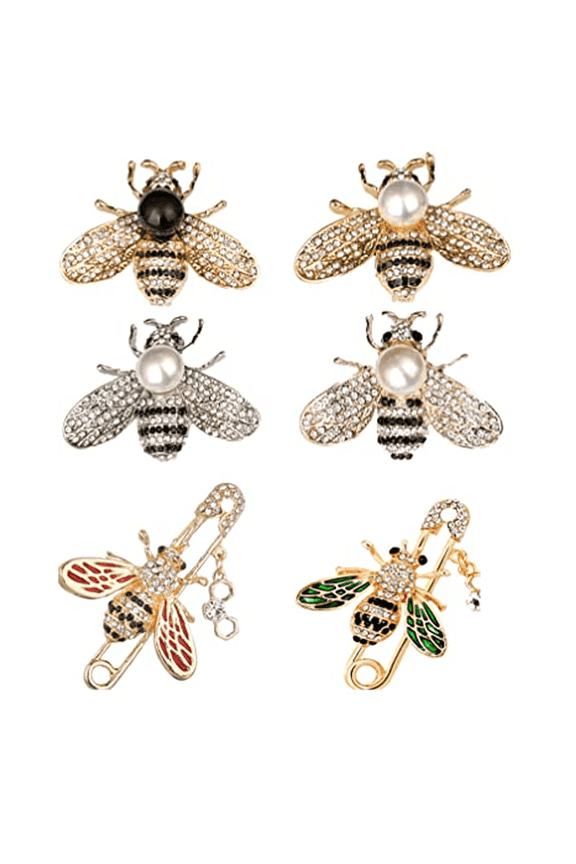 6Pcs Honeybee Bee Brooch Pins for Women Fashion Set Rhinestone Brooches Elegant Personality Brooch Pins Women's Brooches