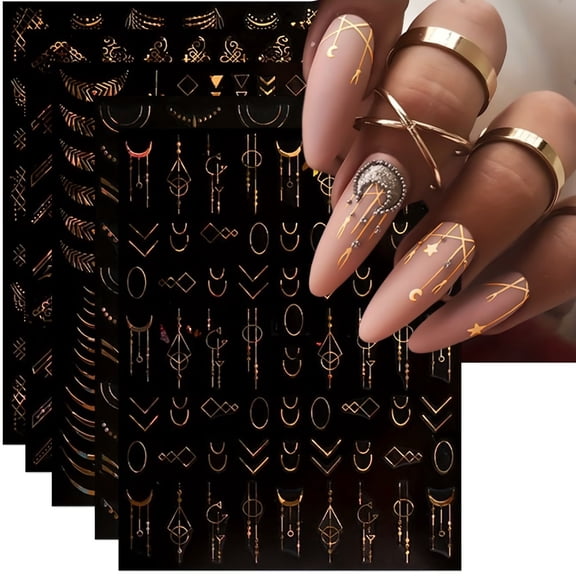 6Pcs Hot Gold Nail Art Stickers 3D Fashion Three-Dimensional Irregular Geometric Shape Lines Metal Frame with Adhesive Backing Nail Decals for Women Summer