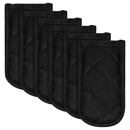 6Pcs Hot Handle Covers Black Heat Resistant Pot Sleeve Grip Cotton Cast Iron Skillet Handle Holder Non-Slip Machine Washable Sleeves Mitts for Kitchen Baking Cooking BBQ Cookwares