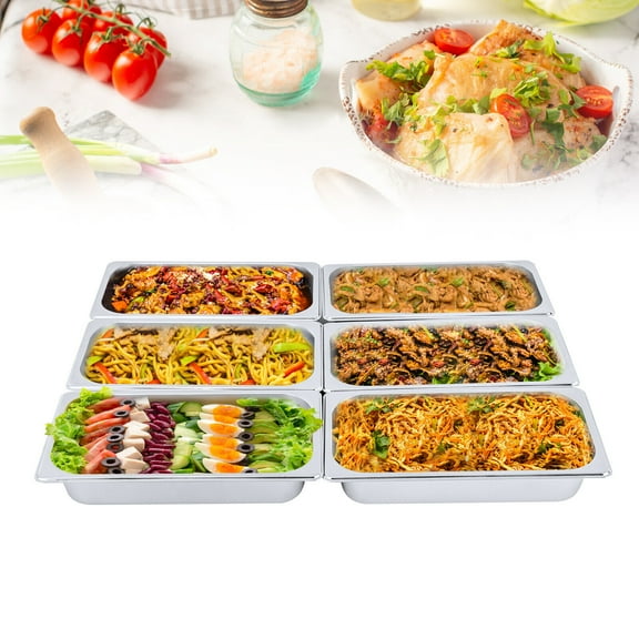 6Pcs Hotel Pans Deep Steam Table Pans Stainless Steel Containers Restaurant Catering Tray