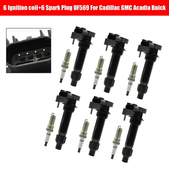 6Pcs Ignition coil+6 Spark Plug UF569 For Cadillac GMC Acadia Buick