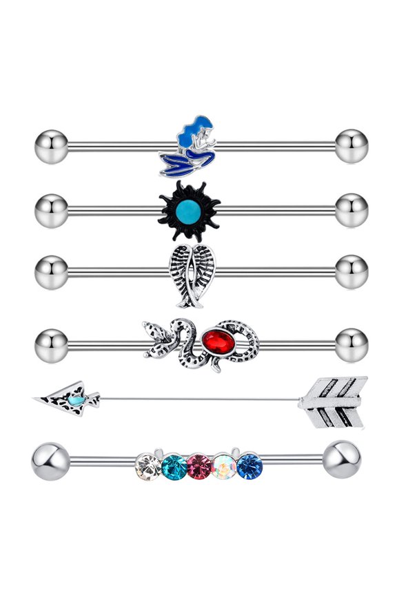 6Pcs Industrial Barbell Ears for Men Women Stud Ears for Daily Wear Style B