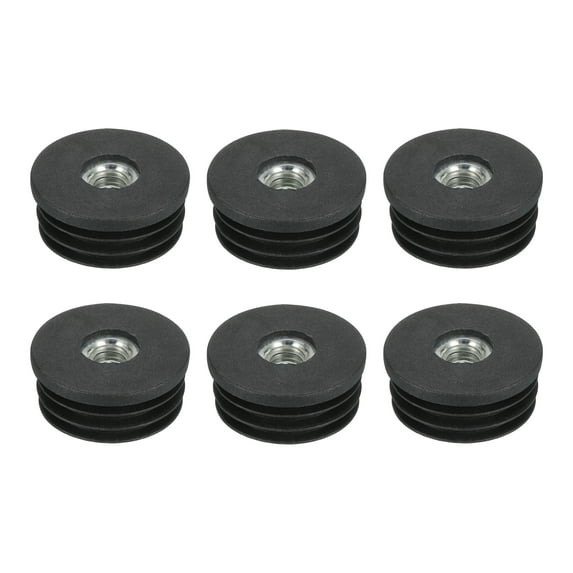 6Pcs Inserts for Round Tubes with M8 Thread, for 32mm/1.26" OD Round Tube, Round Black Plastic Plug Caster Insert Chair
