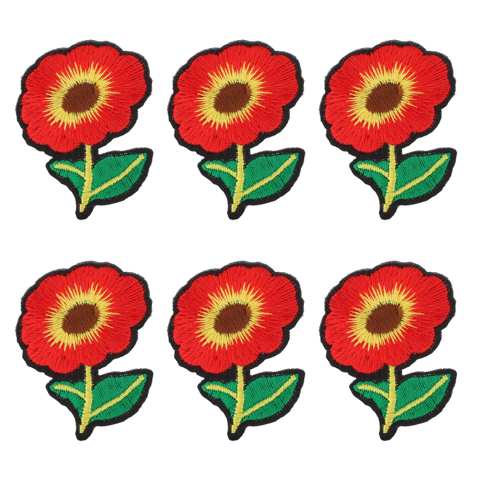 6Pcs Iron On Patches Red Flower Design Safe Washable Durable Cotton