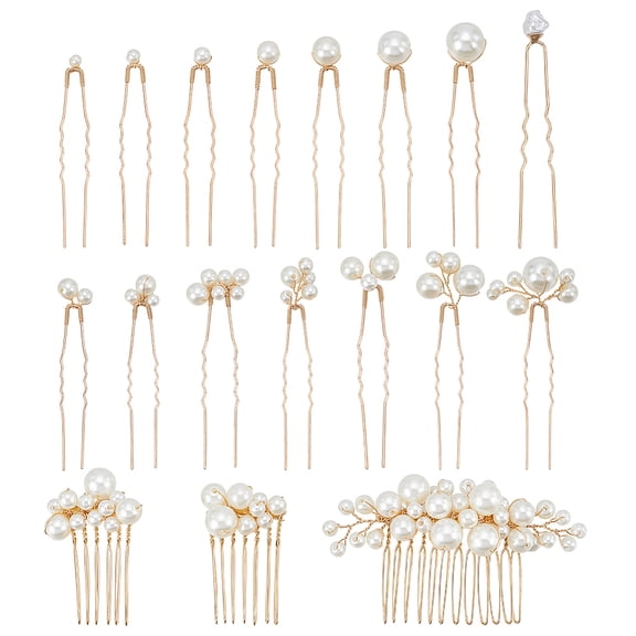 6Pcs Iron Resin Hair Cormbs & 12Pcs Iron Resin Hair Forks for Women Golden 43.5~83x11~73x9~12mm