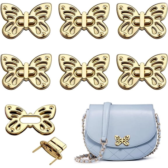6Pcs Iron Twist Lock Clasps Handbags Turn Lock Butterfly Light Gold 45.8x57.5x5.1mm