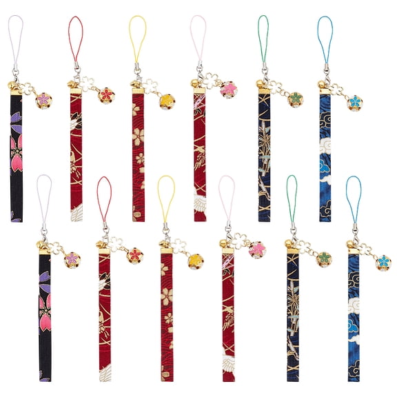 6Pcs Japanese Enamel Flower Brass Sakura Mobile Straps with Polyester Cord for Mobile Phone Decoration 19cm 6pcs/set DIY