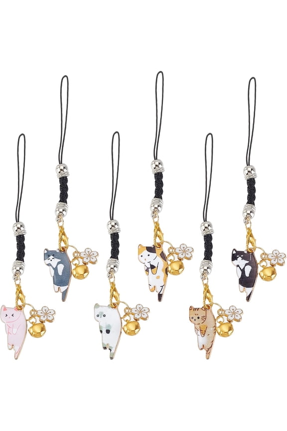 6Pcs Japanese Style Cat Phone Charm Alloy Lobster Claw Clasps Cat Charms Cellphone Strap Pendant with Zinc for Backpack Wallet Keychain Pendant Accessories Mixed Color DIY