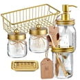 thumbnail image 1 of 6Pcs Jars Bathroom Accessories Set Complete - Toothbrush Holder, Lotion Soap Dispenser, 2 Mason Jars, Soap Dish, Toilet Paper Basket, Rustic Farmhouse Decor (Brown, 6Pcs Bathroom Set), 1 of 7