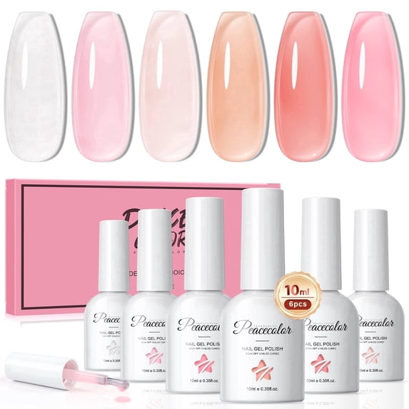 6Pcs Jelly Gel Nail Polish Set-Soak Off UV LED Nail Gel,Milky Pink & Natural Tones,Long Lasting Nail Gel Kit for Salon and Home Use 10ML