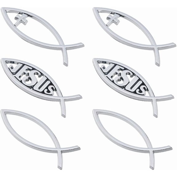 6Pcs Jesus Fish Decal Stickers 3D Plastic Christian Fish Car Stickers Fishes Auto Emblem Silver Waterproof Automotive Decals
