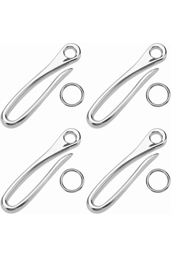 6Pcs Keychain Fish Hook Key U Hook Silver Metal Alloy Retro Snap Carp Key Chains Heavy Duty Belt Key Loop Clip Fishing Hooks with Open Jump Rings for Keys Wallet Chain Accessories