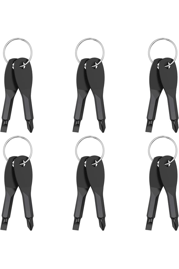 6Pcs Keychain Screwdriver Set, Portable Screwdriver Keychain Tool, Flathead and Phillips Bit Screwdriver Stainless Steel Mini Key Shape Screwdriver Tool, for Men Father Husband