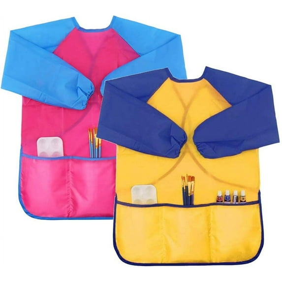 6Pcs Kids Art Smocks Waterproof Kids Painting Aprons Toddler Art Smock Kids Paint Smock with Long Sleeve 3 Roomy Pockets for Age 3-7 Years