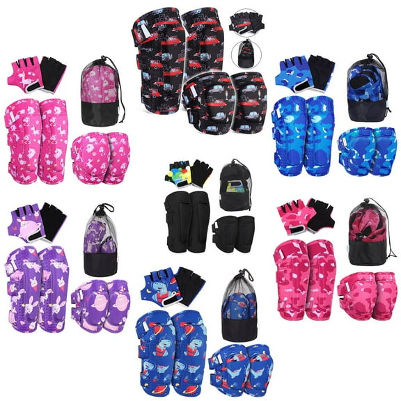 6Pcs Kids Elbow Knee Gloves Safety Protective Roller Skate Cycling Bike Gear - Monster-Yellow/Black-L/XL