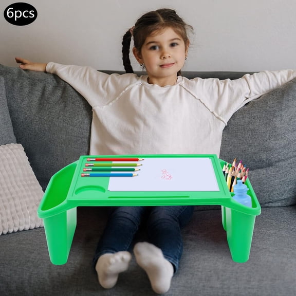 6Pcs Kids Lap Desk Tray Plastic Breakfast Laptop Trays with Side Pockets Portable Lap Bed Table for Writing, Eating, Game Classroom Green