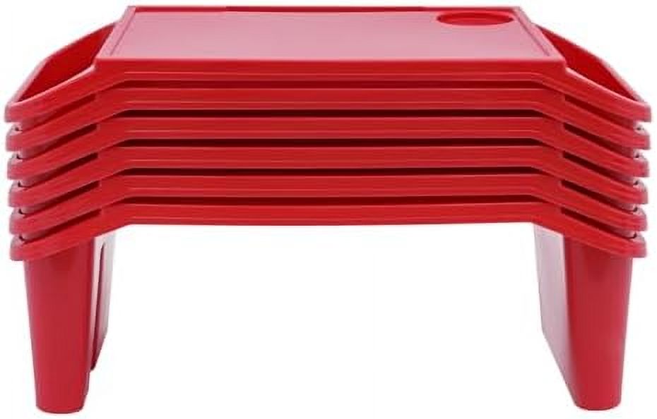 6Pcs Kids Lap Desk Tray, Plastic Breakfast Laptop Trays with Side Pockets, Portable Lap Bed Table for Writing Eating Game Classroom (Red-6Pcs)