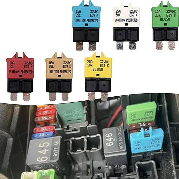 6Pcs/Kit Circuit Breaker Blade Manual Reset Fuse For Marine Boat Rv Truck 5A/10A/15A/20A/25A/30A Replace Car Accessories