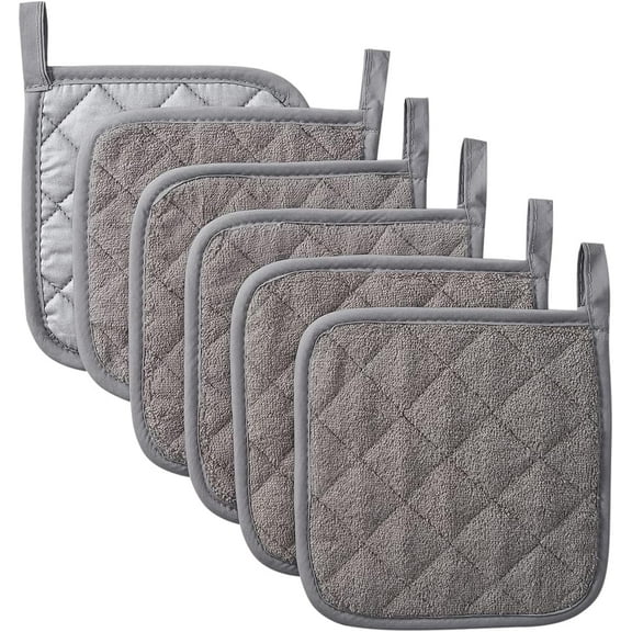 6Pcs Kitchen Pot Holders Set Heat Resistant Pure Cotton Potholders Kit Large Coasters Hot Pads Terry Pot Holders for Everyday Cooking and Baking by 7 x 7 Inch