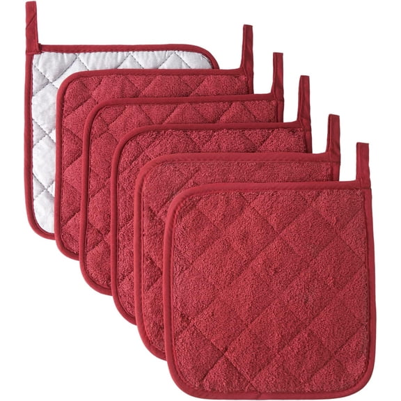 6Pcs Kitchen Pot Holders Set Heat Resistant Pure Cotton Potholders Kit Large Coasters Hot Pads Terry Pot Holders for Everyday Cooking and Baking by 7 x 7 Inch