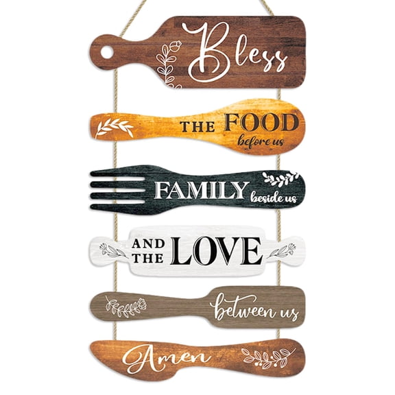 6Pcs Kitchen Wall Decor, Kitchenware-Shaped Hanging Signs for Rustic Farmhouse Kitchens, Featuring Heartfelt Messages to Enhance the Pastoral Charm