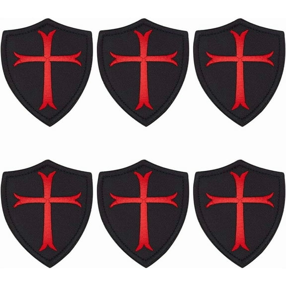 6Pcs Knights Templar Patches Christian Patches Embroidered Patch Hook and Loop Patches for Caps Bags Backpacks Clothes Vest Military Black 6pcs