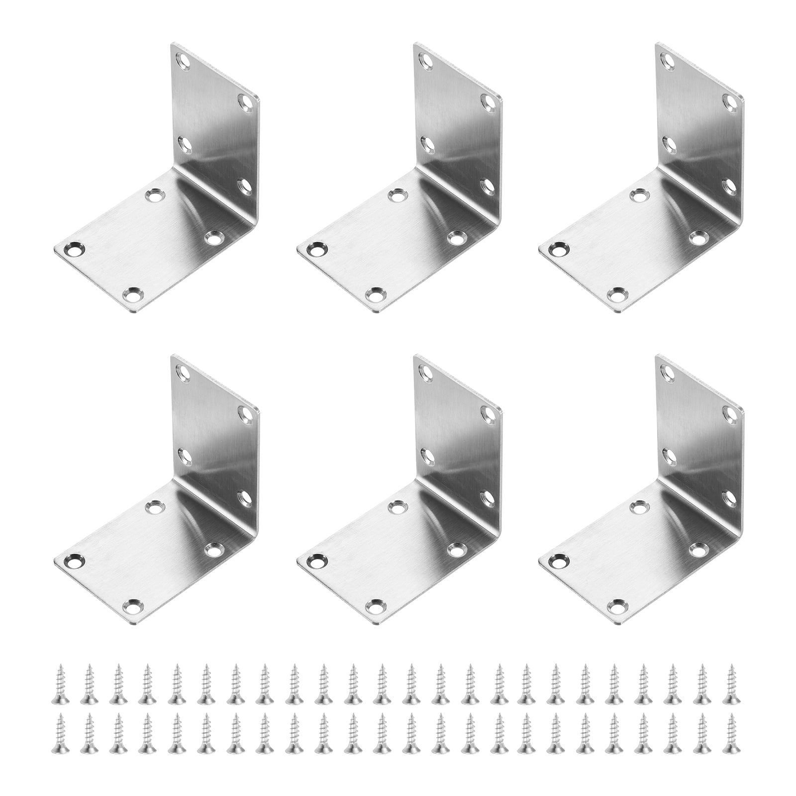 6Pcs L-Shaped Brackets Corner Brace, 2.76"x2.76"x1.89" Corner Bracket Shelf Bracket Right Angle Brackets for Wood Shelves Furniture (70x70x48mm, Silver)