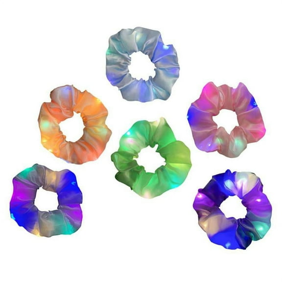 6Pcs LED Light Up Hair Scrunchies Colorful Luminous Satin Silky Hair Tie Band Elastic Ponytail Holder Party Favors