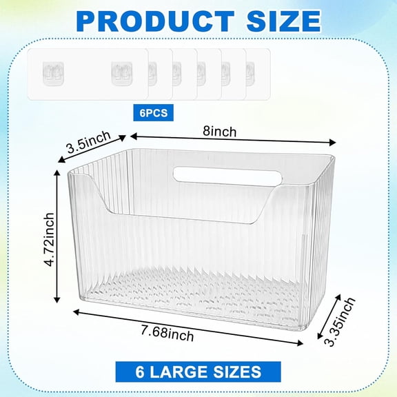 6Pcs Large Clear Plastic Wall Mounted Storage Bins for Bathroom Kitchen Pantry