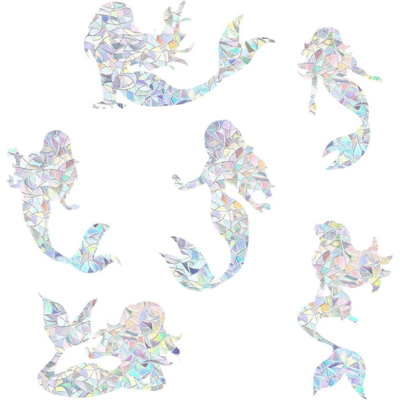 6Pcs Large Rainbow Window Clings Mermaid Window Decals Static Non Adhesive Collision Proof Glass Stickers Vinyl Film Home Decorations for Sliding Doors Windows Prevent Dogs Birds