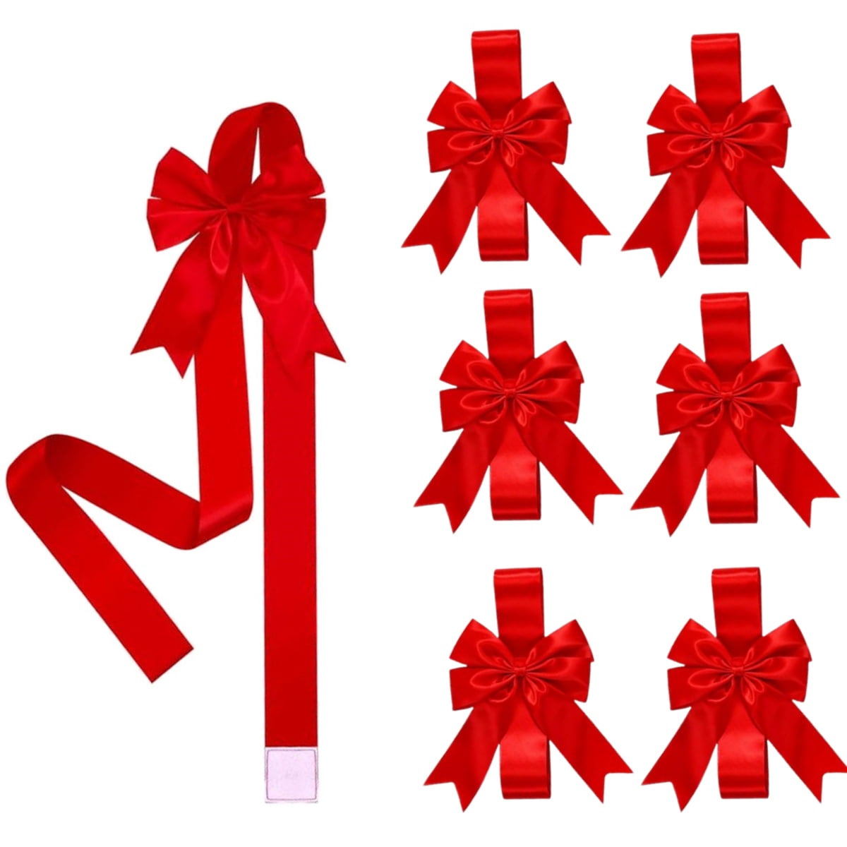 6Pcs Large Red Christmas Cabinet Door Ribbon Bow, 40in Big Christmas Bow Wrapping Decorations, Front Door Bow Christmas Tree Bow