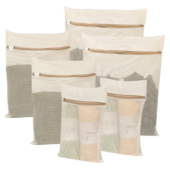 6Pcs Laundry Bag Durable Organic Cotton Mesh Laundry Bag Sturdy Zipper for Cloth