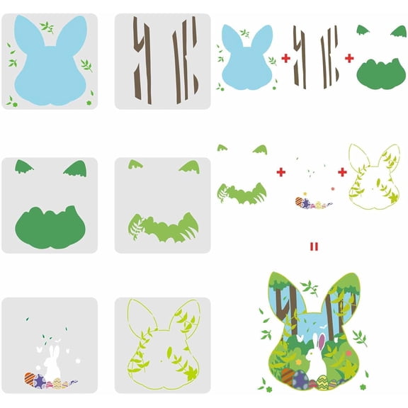 6Pcs Layered Easter Bunny Stencils Set Rabbit Drawing Painting Stencils 11.8x11.8inch Rabbit Decoration Stencils Easter Eggs Drawing Stencil for Painting on Wood Floor Wall Fabric
