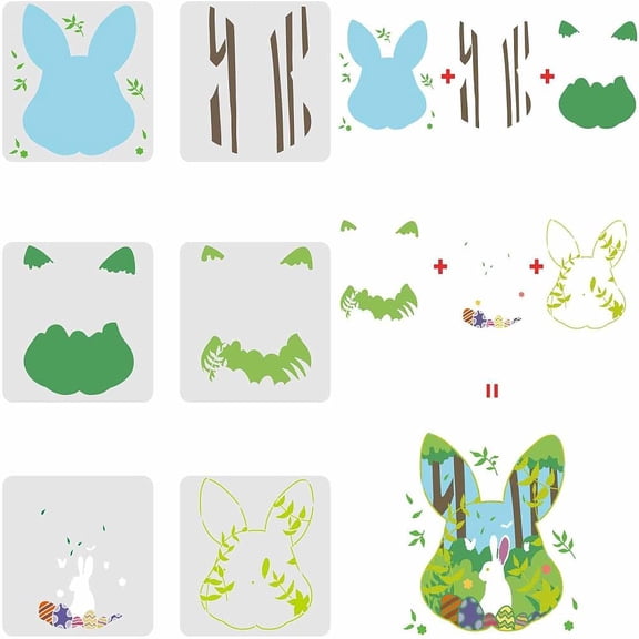 6Pcs Layered Easter Bunny Stencils Set Rabbit Drawing Painting Stencils 11.8x11.8inch Rabbit Decoration Stencils Easter Eggs Drawing Stencil for