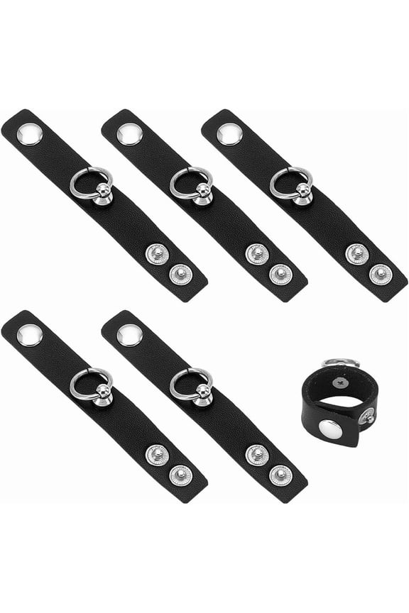 6Pcs Leather Finger Rings for Women Men Black Punk Ring National Style Metal Rock Rings for Lovers Simple Pendants Ring for Birthday Christmas Jewelry Gifts