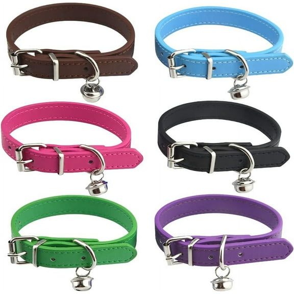 6Pcs Leather Pet Collars with Adjustable  Bell Soft Identification Leather Cat Collar for Puppy Cats