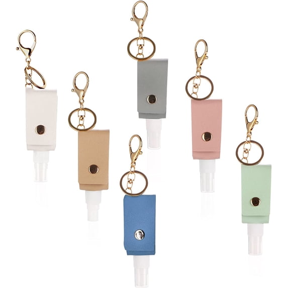 6Pcs Leather Travel Spray Bottles Keychain Holder, Leakproof Bottle Holder Keychain, Empty Refillable Travel Spray Bottles for Alcohol, Toner, Hand Soap, 30ml, Style B