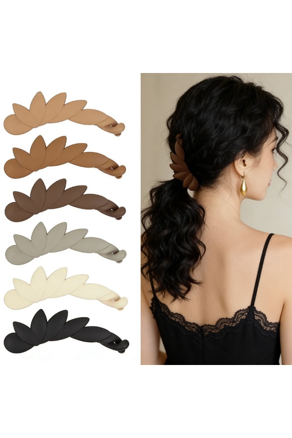 6Pcs Leaves Banana Hair Clips for Women Thin Hair, Strong Holder 4.3" Large Ponytail Holder Matte Banana Clips for Fine Hair, No Slip Girl Ladies Beauty Clamp Clasp Cli