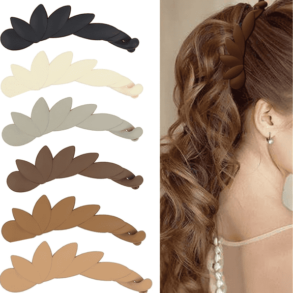 6Pcs Leaves Banana Hair Clips for Women Thin Hair, Strong Holder 4.3" Large Ponytail Holder Matte Banana Clips for Fine Hair, No Slip Girl Ladies Beauty Clamp Clasp Cli