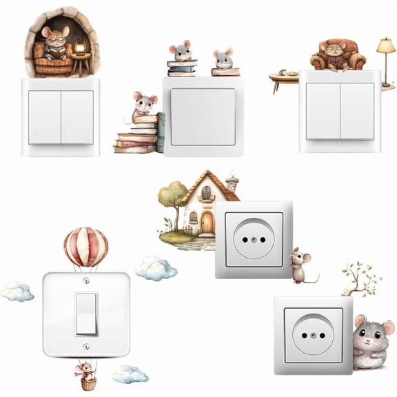 6Pcs Light Switch Plate Stickers Adorable Cartoon Mouse Design Lovely Mouse Switch Stickers for Light Switch Wall Outlets Bedroom Living Room Laptop Computer 7 x 7 Inches DIY