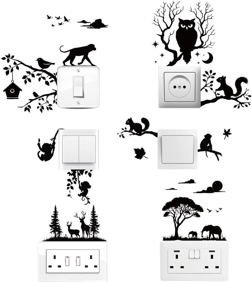 6Pcs Light Switch Plate Stickers Animal and Nature Silhouettes Switch ...